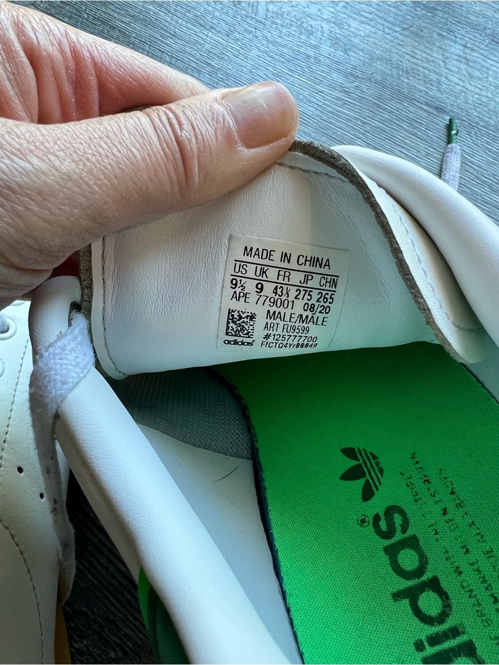 adidas Stan Smith White Sneakers with Green Insole and Gum Sole - Picture 8 of 8